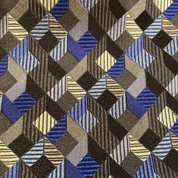 Geoffrey Beene Silk Geometric Brocade Black Blue Grey White Tie - Picture 1 of 7